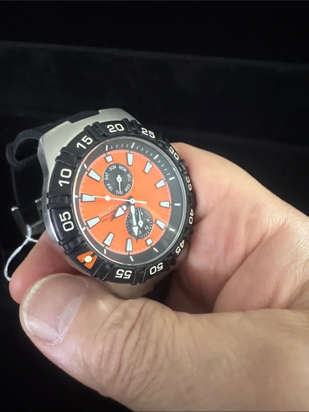 Nautica Orange Dial Sport Watch with Black Bezel and Strap